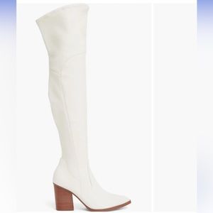 Marc Fisher Meyana cream block heel Over the Knee Boots (Women) 8 NIB